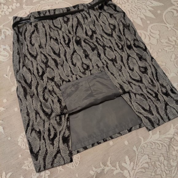 Apt 9 Animal Print High Waist Pencil Skirt Belt Silver Gray Black Womens 4 S - Picture 4 of 8